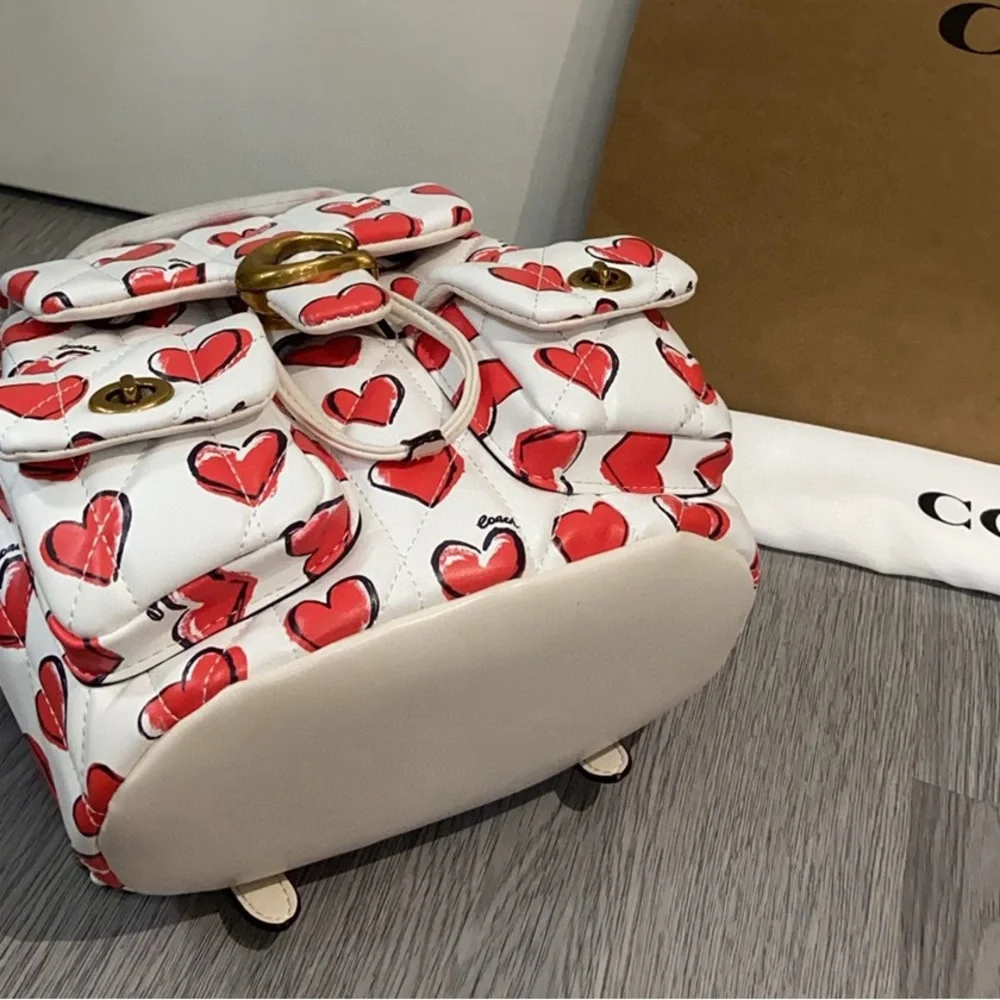 Coach White Leather Mini Bag with Red Heart Print
